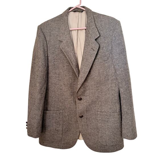 Nino Cerruti Wool Blazer Mens 44R Brown Herringbone 2 Button Sport Coat USA - Picture 1 of 6